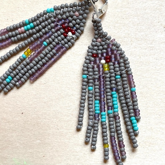 HANDMADE GLASS EARRINGS | Mini Kosmogonian Handwoven Earrings in Slate - Picture 4 of 5